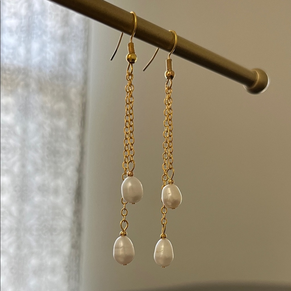 Handcrafted Pearl Drop Earrings - Picture 3 of 3